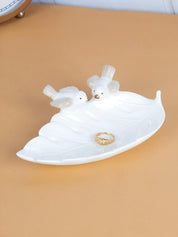 Jewellery Holder Tray, Crafted Bird, for Dressing Table, Ring Dash, Rectangular, White, Ceramic - MARKET 99