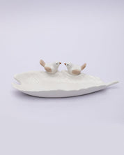 Jewellery Holder Tray, Crafted Bird, for Dressing Table, Ring Dash, Rectangular, White, Ceramic - MARKET 99