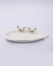 Jewellery Holder Tray, Crafted Bird, for Dressing Table, Ring Dash, Rectangular, White, Ceramic - MARKET 99