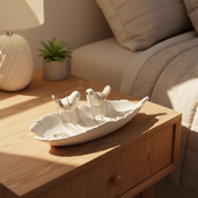 Jewellery Holder Tray, Crafted Bird, for Dressing Table, Ring Dash, Rectangular, White, Ceramic