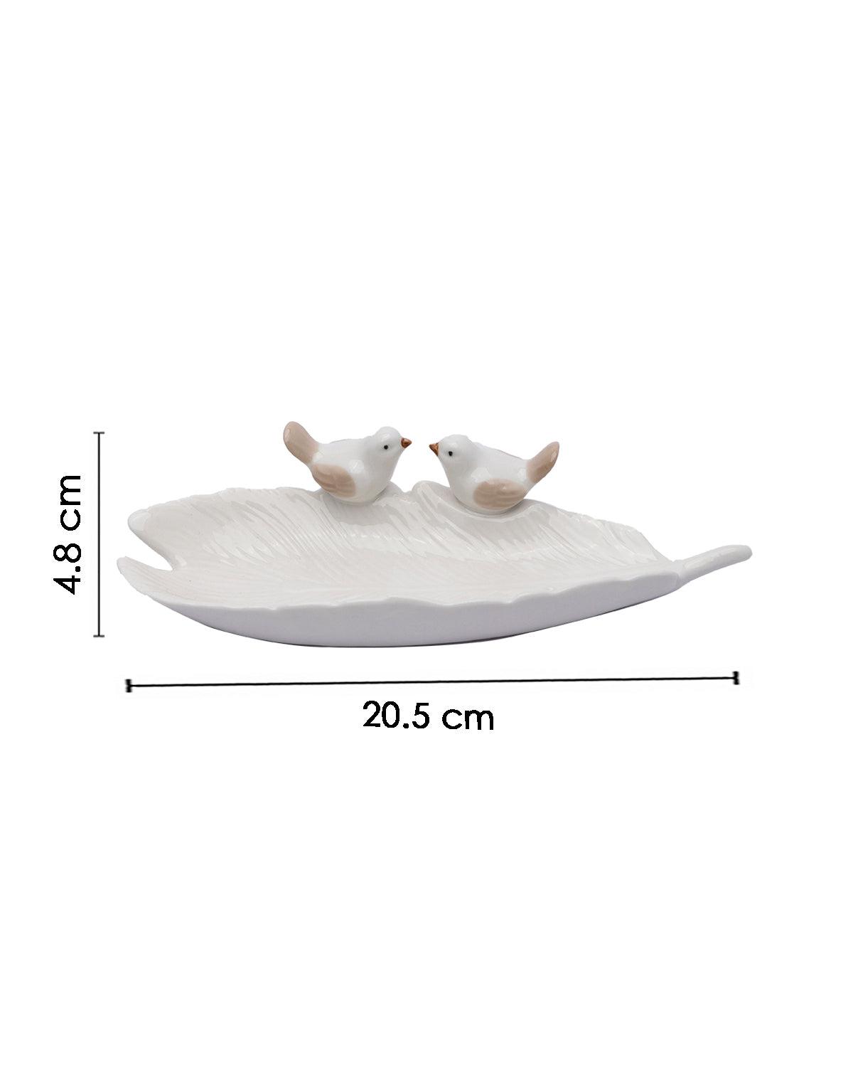 Jewellery Holder Tray, Crafted Bird, for Dressing Table, Ring Dash, Rectangular, White, Ceramic - MARKET 99