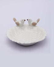 Jewellery Holder Tray, Crafted Bird, for Dressing Table, Ring Dash, Round, White, Ceramic - MARKET 99