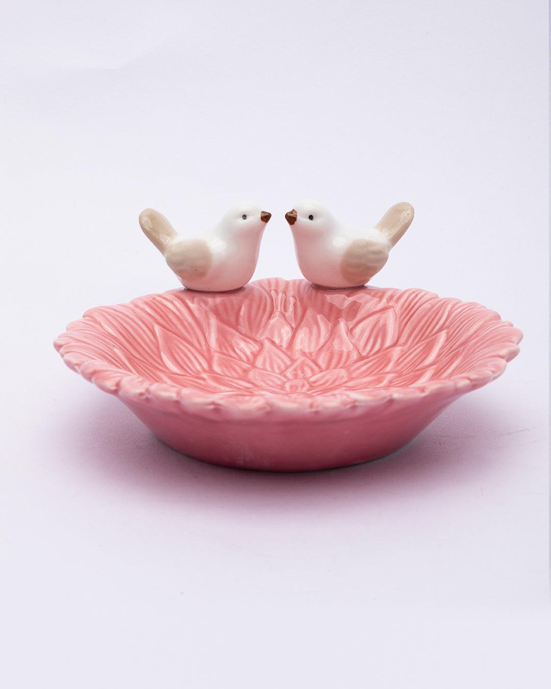 Jewellery Holder Tray, Crafted Bird, for Dressing Table, Ring Dash, Round, White, Ceramic - MARKET 99