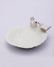 Jewellery Holder Tray, Crafted Bird, for Dressing Table, Ring Dash, Round, White, Ceramic - MARKET 99