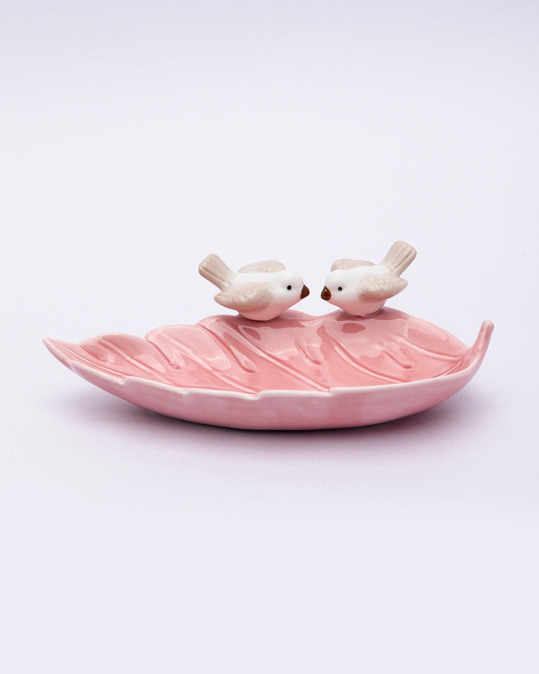 Jewellery Holder Tray, Crafted Bird, for Dressing Table, Ring Dash, Triangle, Pink, Ceramic - MARKET 99