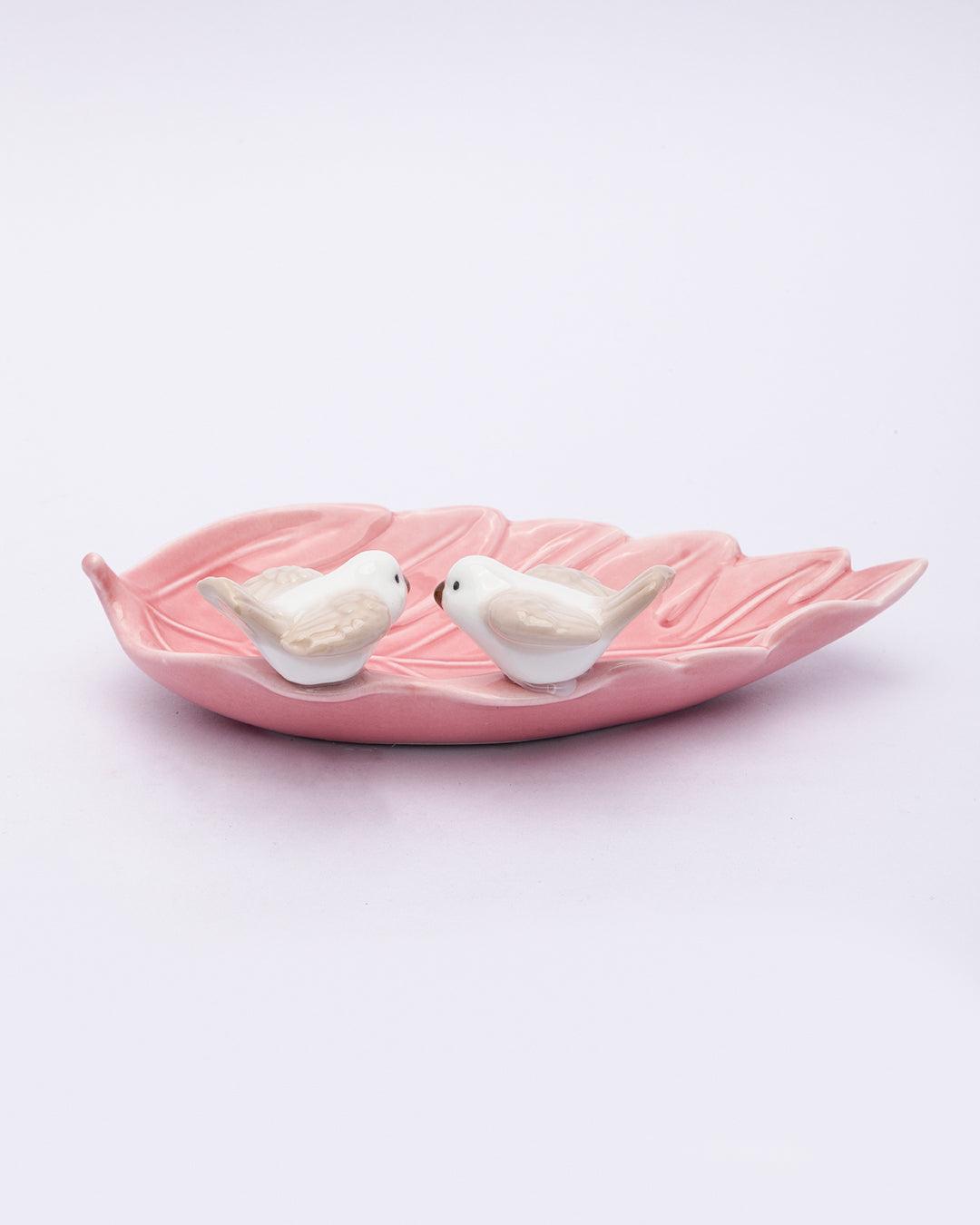 Jewellery Holder Tray, Crafted Bird, for Dressing Table, Ring Dash, Triangle, Pink, Ceramic - MARKET 99