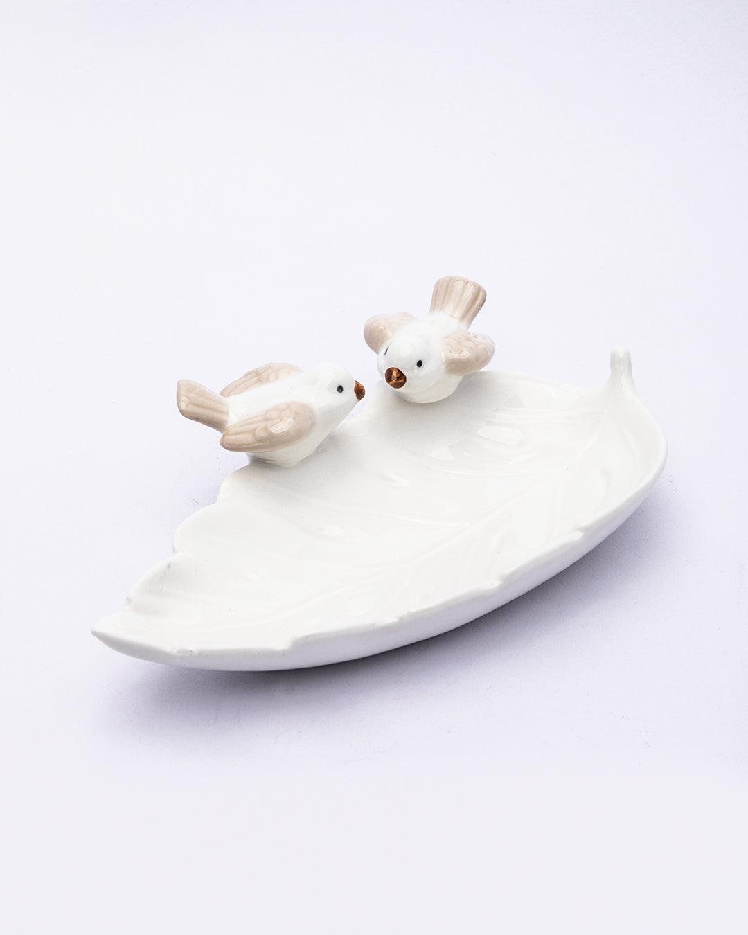 Jewellery Holder Tray, Crafted Bird, for Dressing Table, Ring Dash, Triangle, White, Ceramic, - MARKET 99