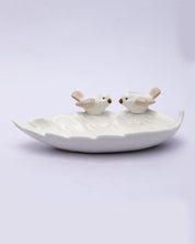 Jewellery Holder Tray, Crafted Bird, for Dressing Table, Ring Dash, Triangle, White, Ceramic, - MARKET 99