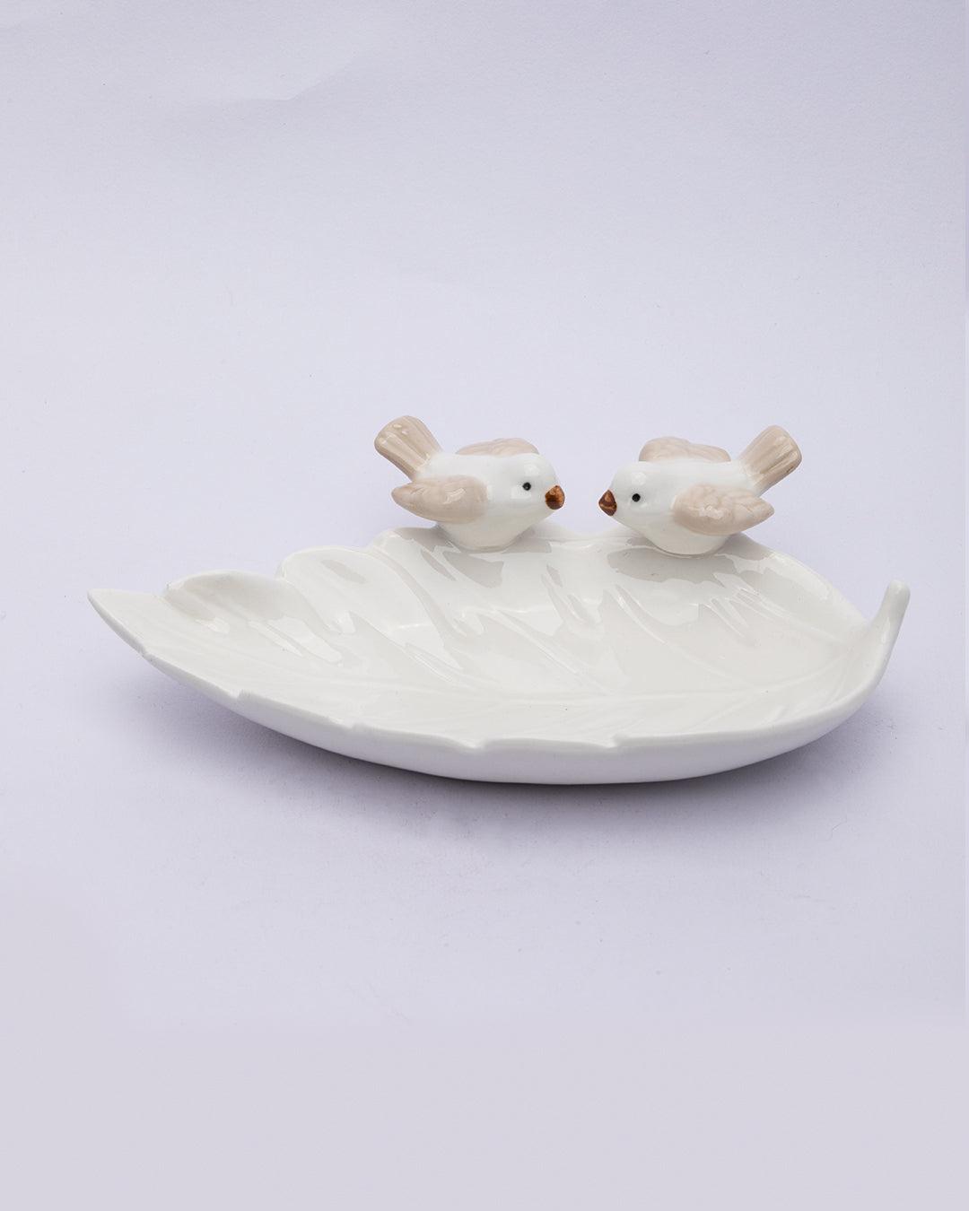 Jewellery Holder Tray, Crafted Bird, for Dressing Table, Ring Dash, Triangle, White, Ceramic, - MARKET 99