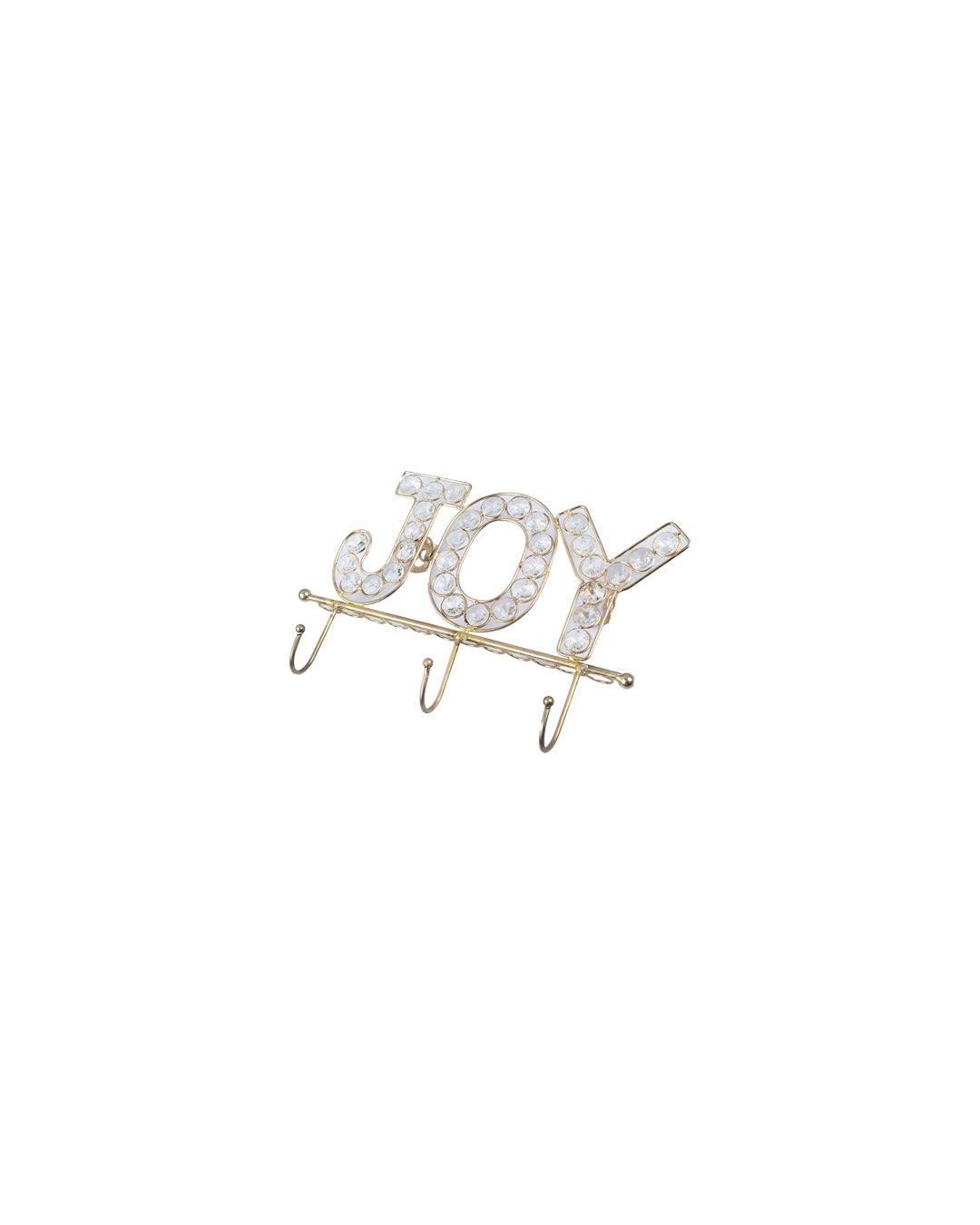 "JOY Sign" Silver Crystal Décor Wall Mounted Hook, 4 Hooks, Golden, Iron - MARKET 99