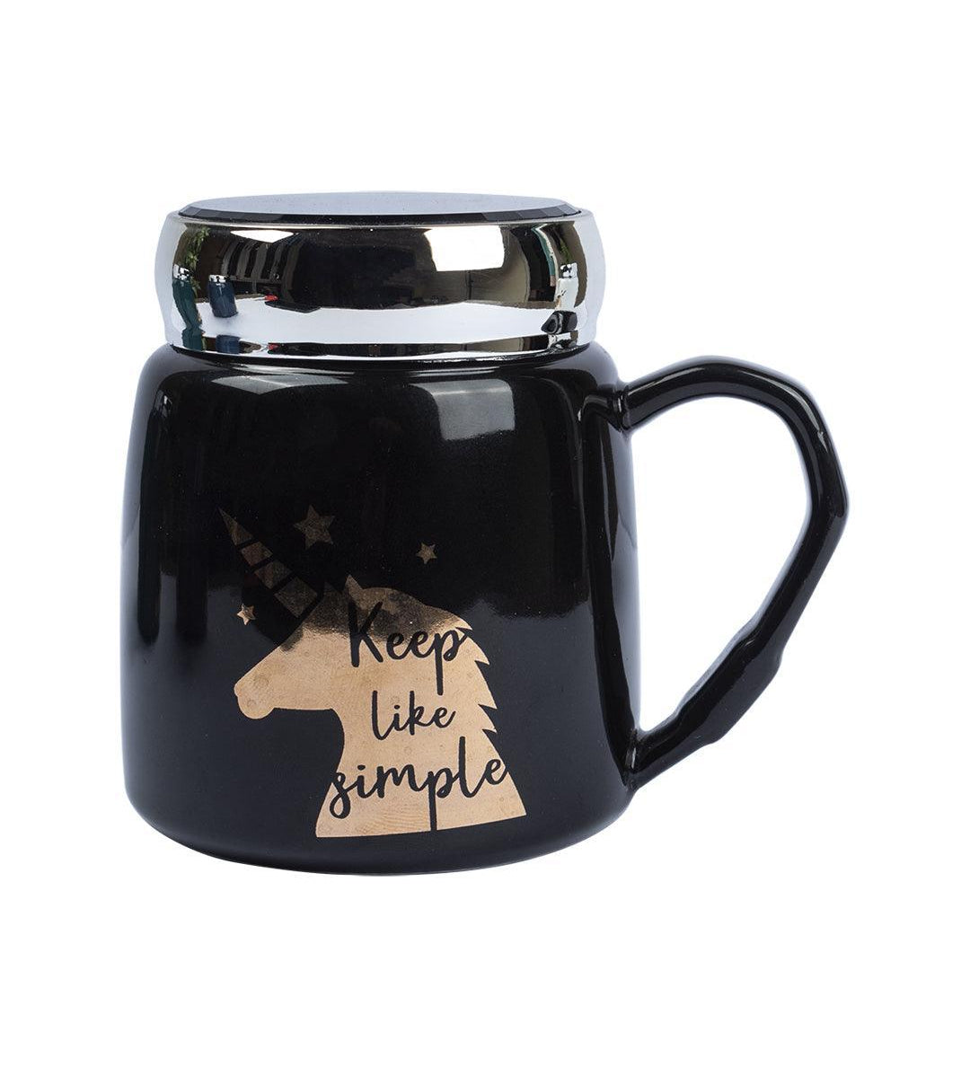 'Keep Like Simple' Coffee Mug With Lid - Black, 360Ml - MARKET 99