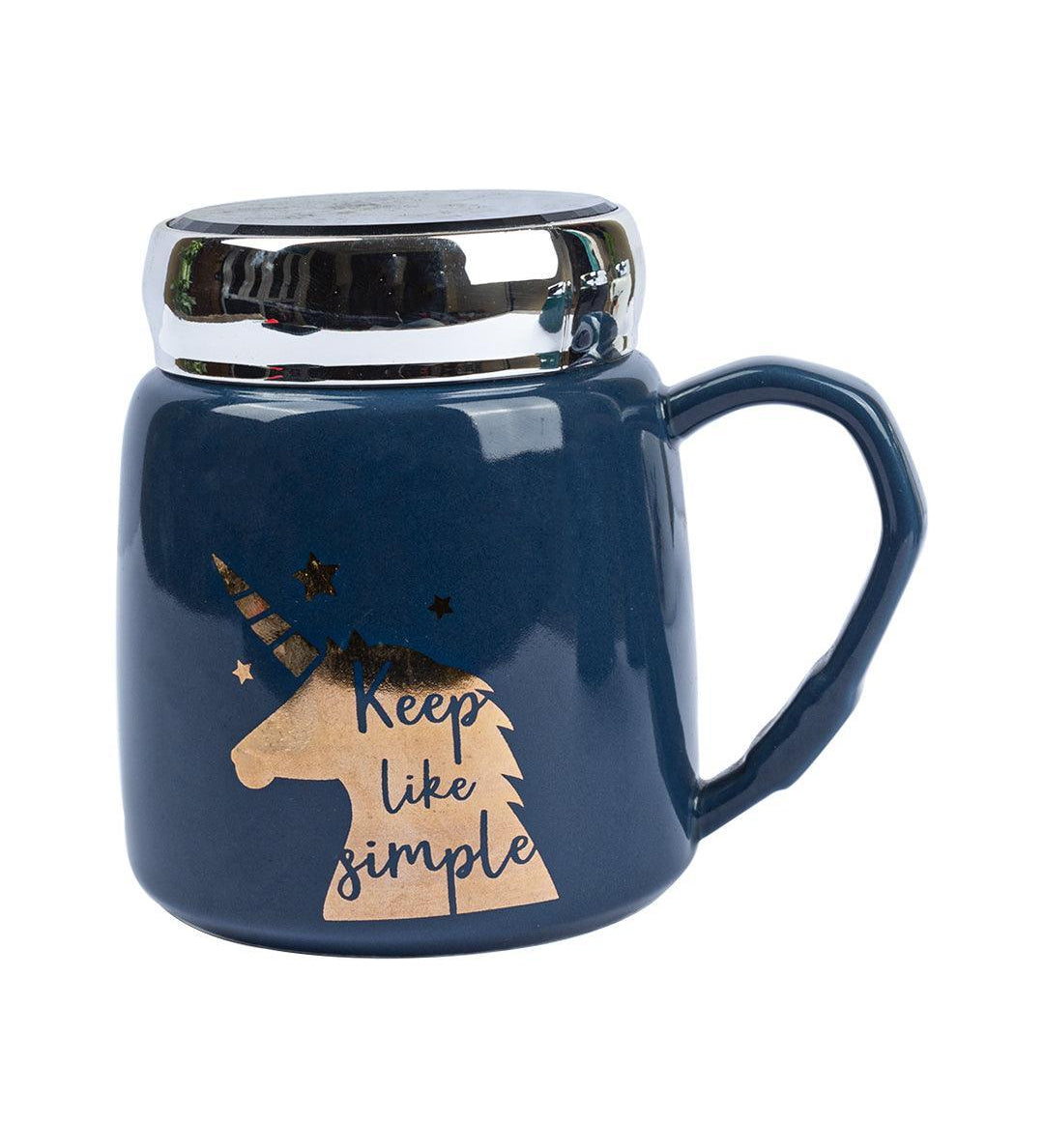 Keep Like Simple' Coffee Mug With Lid - Blue, 360Ml - MARKET 99