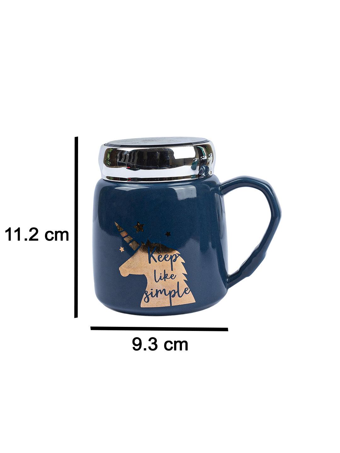 Keep Like Simple' Coffee Mug With Lid - Blue, 360Ml - MARKET 99