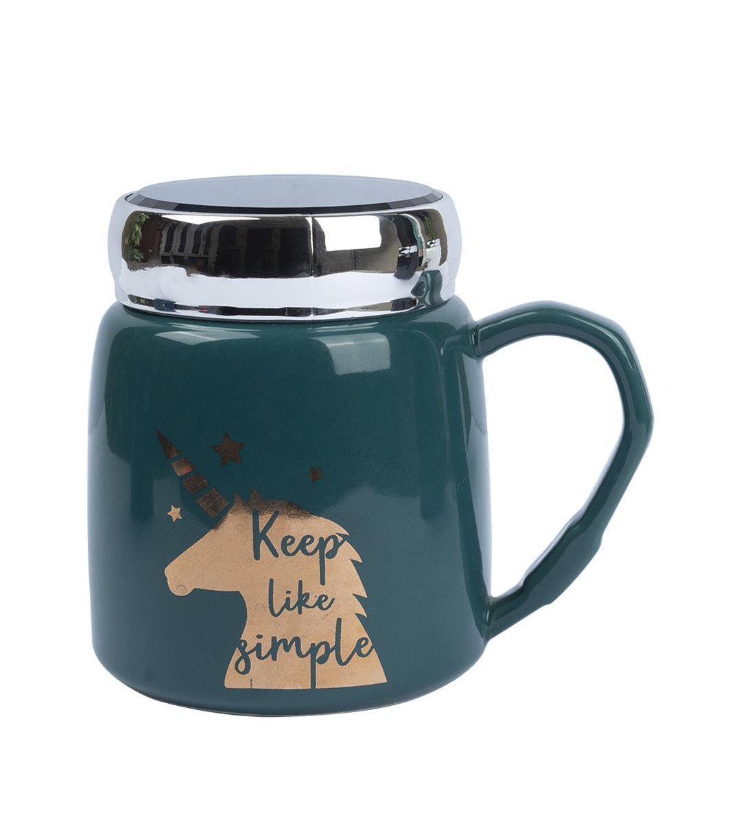 Keep Like Simple' Coffee Mug With Lid - Sea Green, 360Ml - MARKET 99