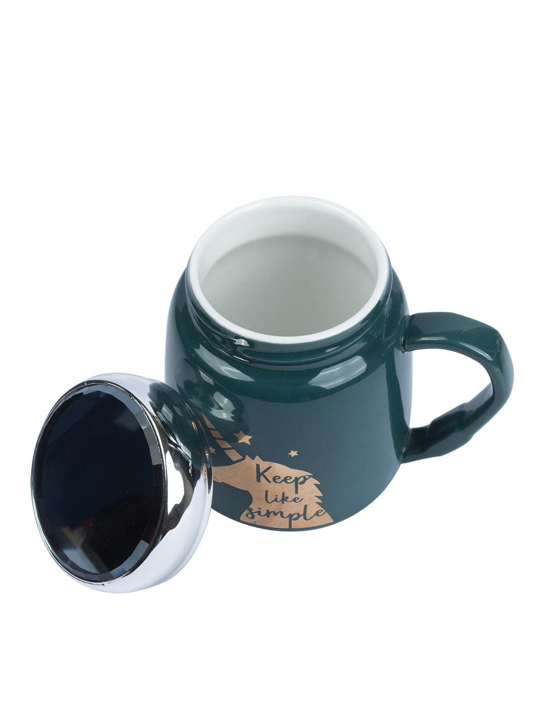 Keep Like Simple' Coffee Mug With Lid - Sea Green, 360Ml - MARKET 99