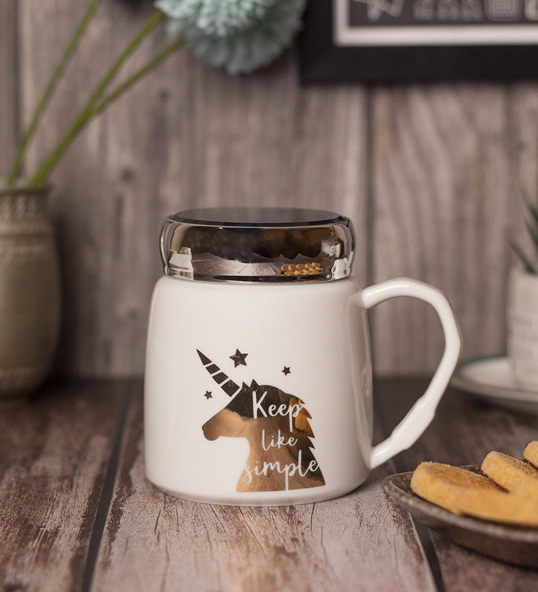 Keep Like Simple' Coffee Mug With Lid - White, 360Ml - MARKET 99