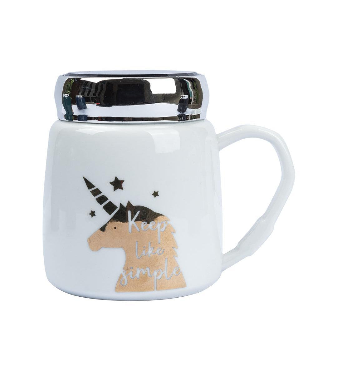 Keep Like Simple' Coffee Mug With Lid - White, 360Ml - MARKET 99