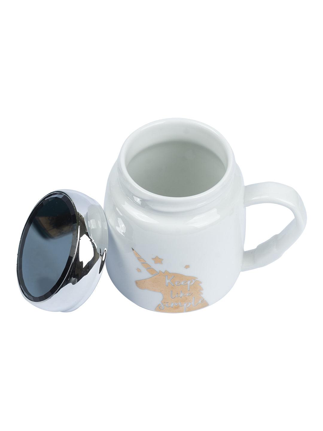 Keep Like Simple' Coffee Mug With Lid - White, 360Ml - MARKET 99