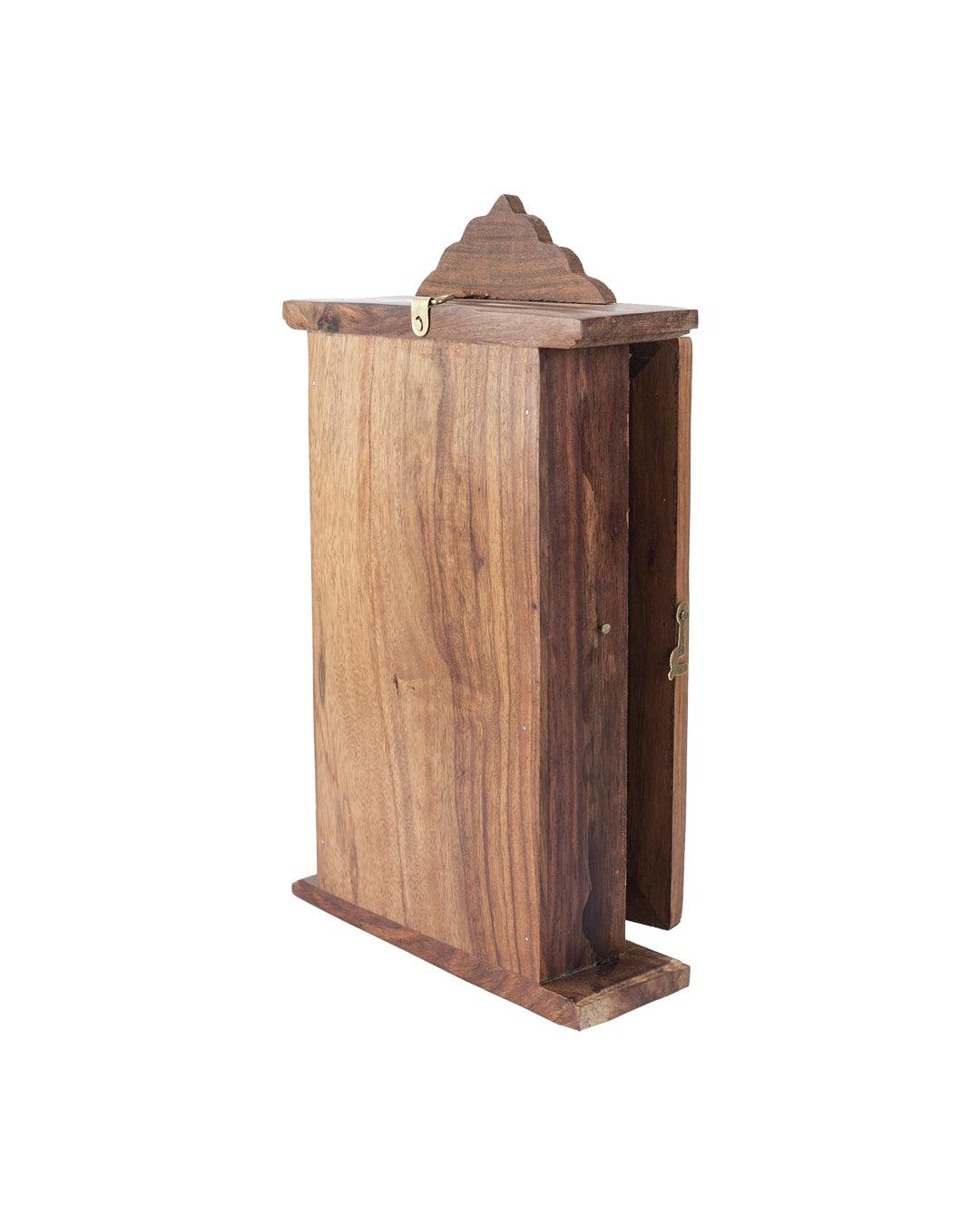 KEYS ON DOOR' Brown Wooden Key Holder With Hooks in Sheesham Wood