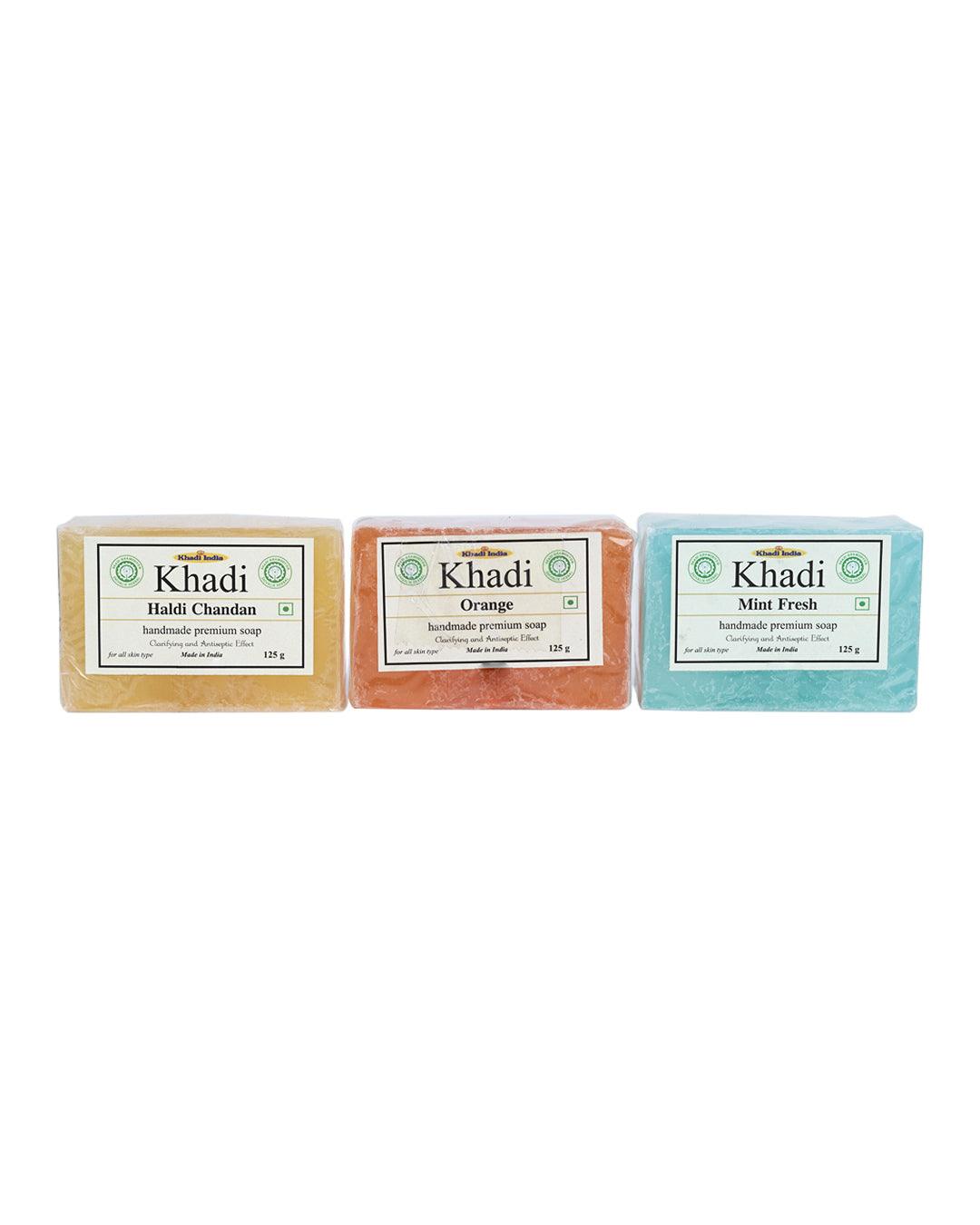 Khadi Haldi Chandan Bar + Khadi Mint Bar + Khadi Orange Bar ( Pack Of 3 , Each 125g ) - MARKET 99