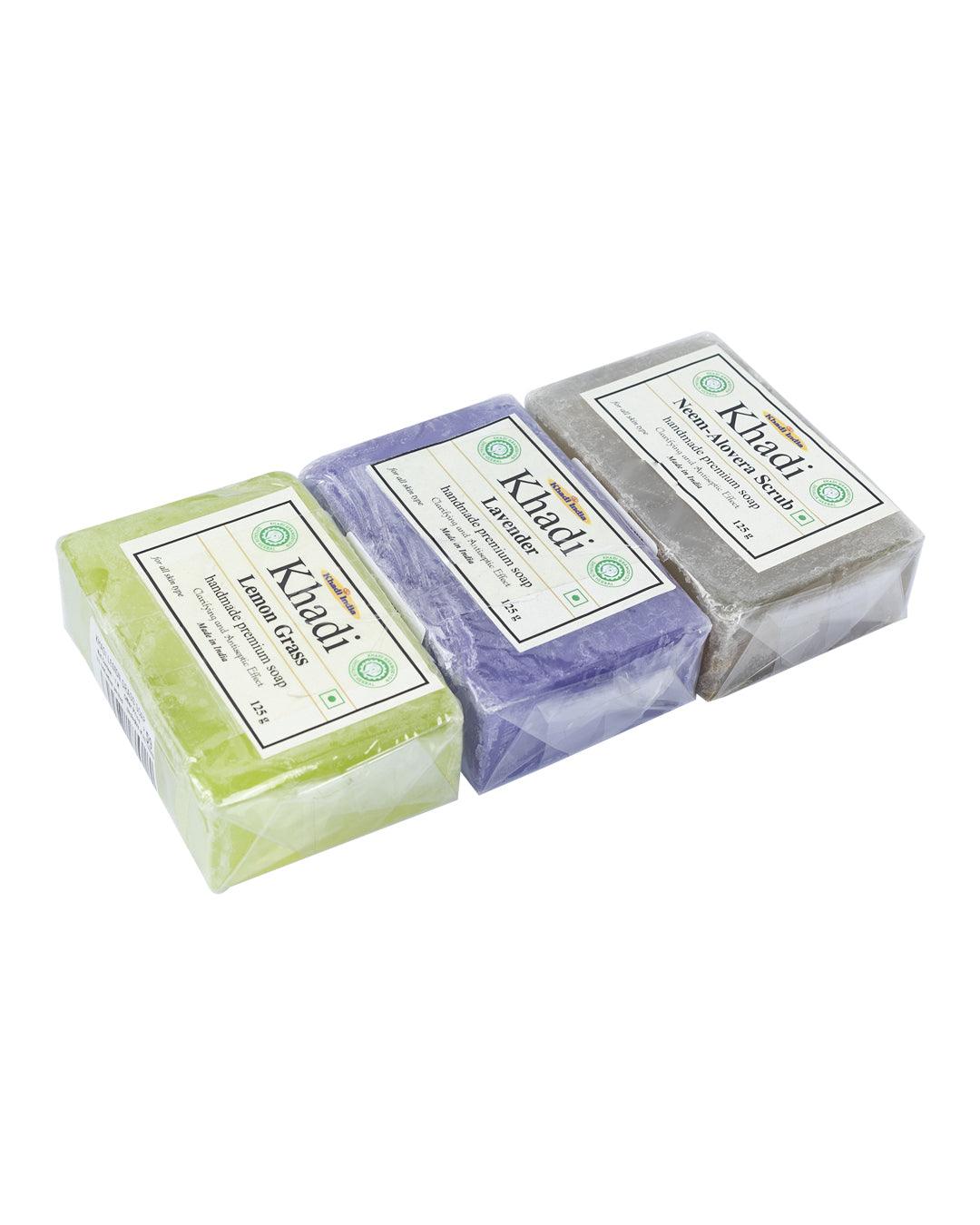 Khadi Neem Aloe Vera Scrub Soap + Khadi Lemongrass Soap + Khadi Lavender Soap ( Pack Of 3 , Each 125g ) - MARKET 99