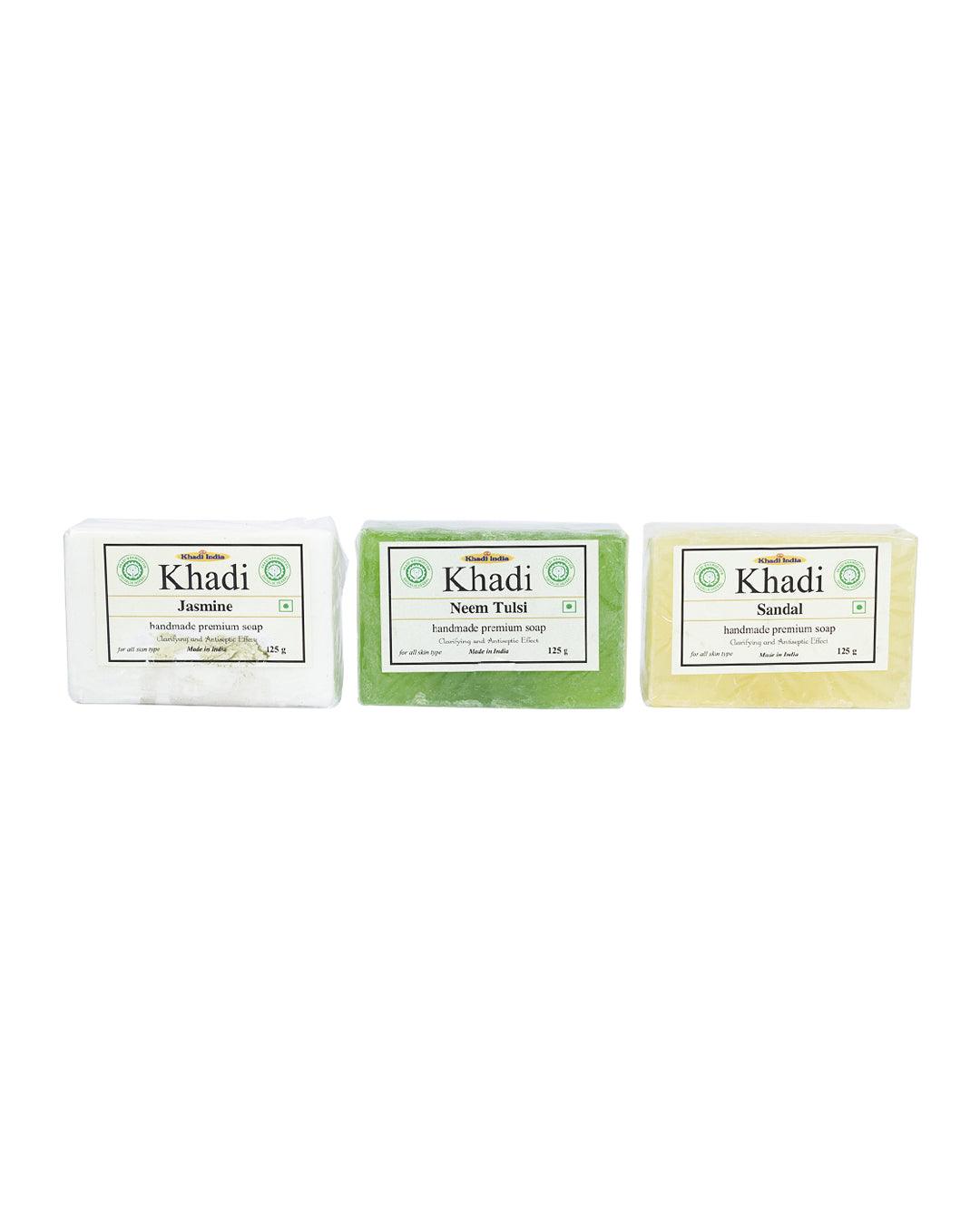 Khadi Sandal Bar + Khadi Neem & Tulsi Bar + Khadi Jasmin Bar ( Pack Of 3 , Each 125g ) - MARKET 99