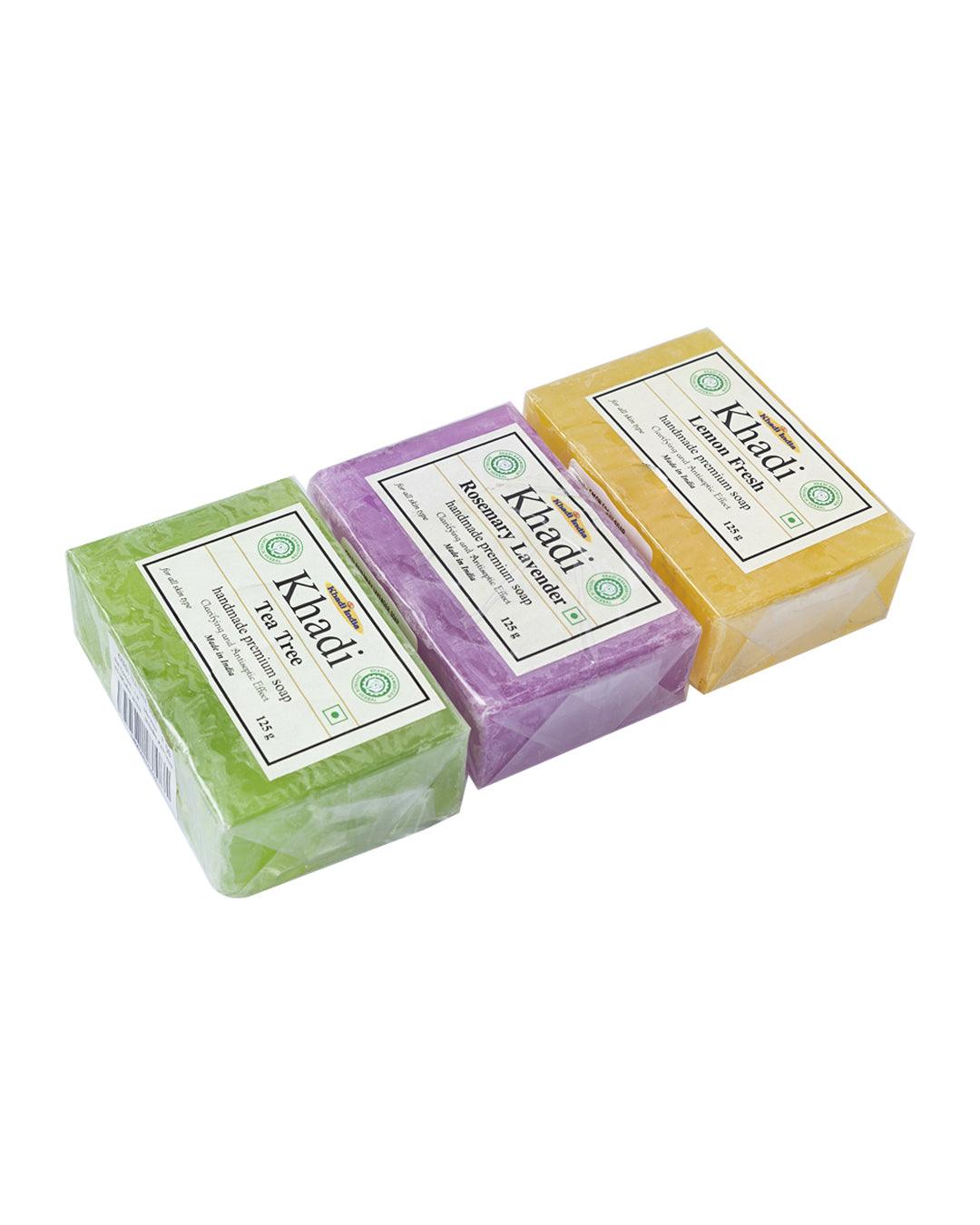 Khadi Tea Tree Soap + Khadi Lemon Fresh Soap + Khadi Rosemary Lavender Soap ( Pack Of 3, Each 125g ) - MARKET 99