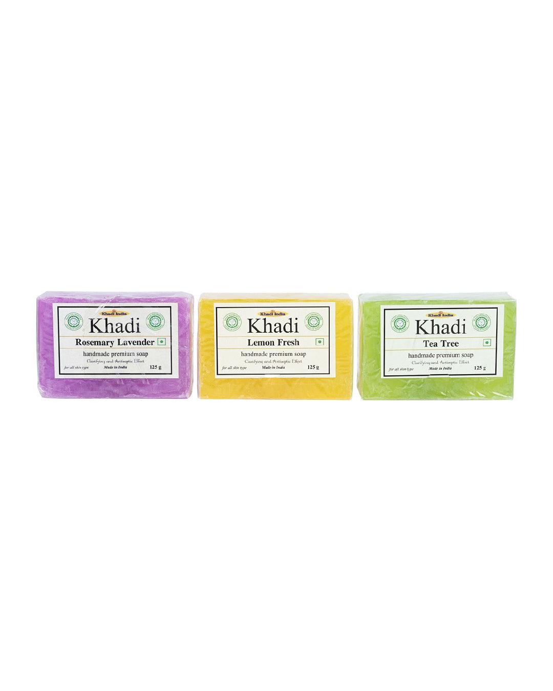 Khadi Tea Tree Soap + Khadi Lemon Fresh Soap + Khadi Rosemary Lavender Soap ( Pack Of 3, Each 125g ) - MARKET 99