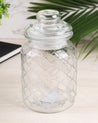 Kitchen Jar with Lid, Transparent (Grid Pattern), Glass, 600 mL - MARKET 99