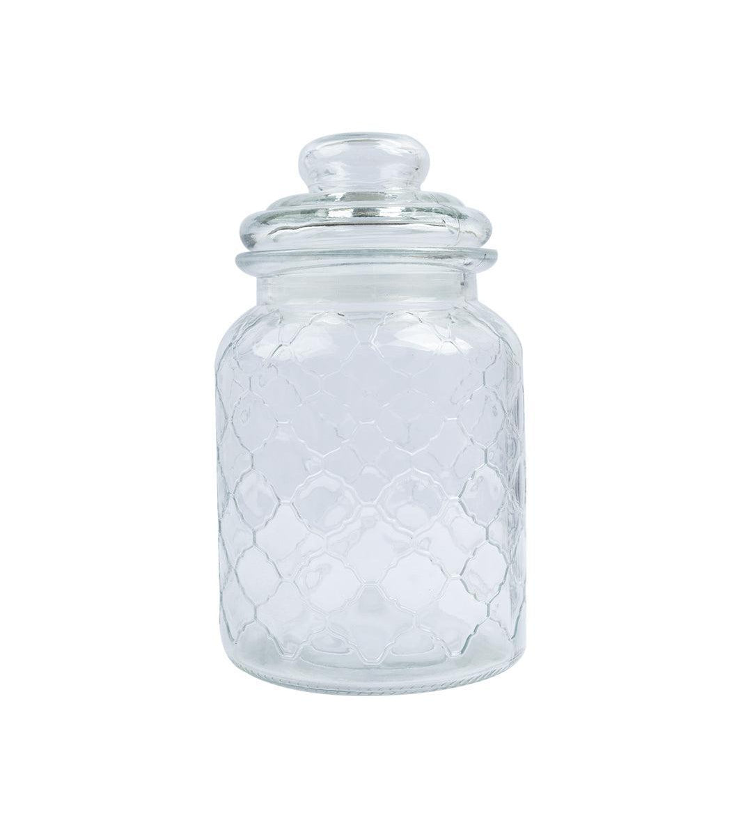 Kitchen Jar with Lid, Transparent (Grid Pattern), Glass, 600 mL - MARKET 99
