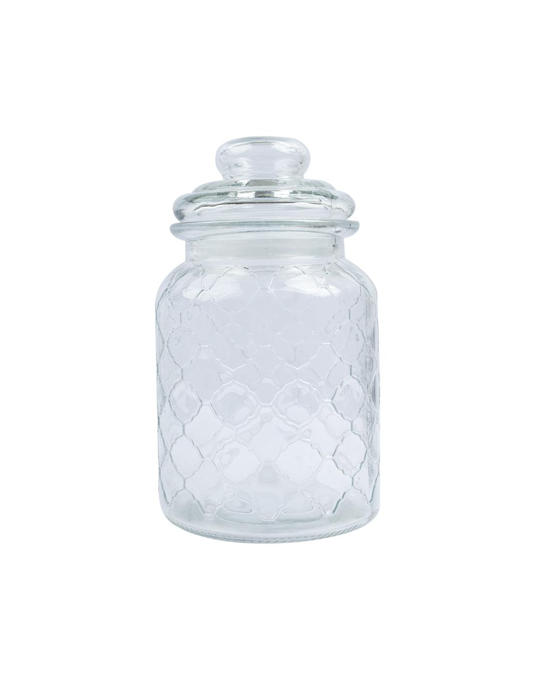 Kitchen Jar with Lid, Transparent (Grid Pattern), Glass, 600 mL - MARKET 99