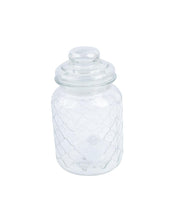 Kitchen Jar with Lid, Transparent (Grid Pattern), Glass, 600 mL - MARKET 99