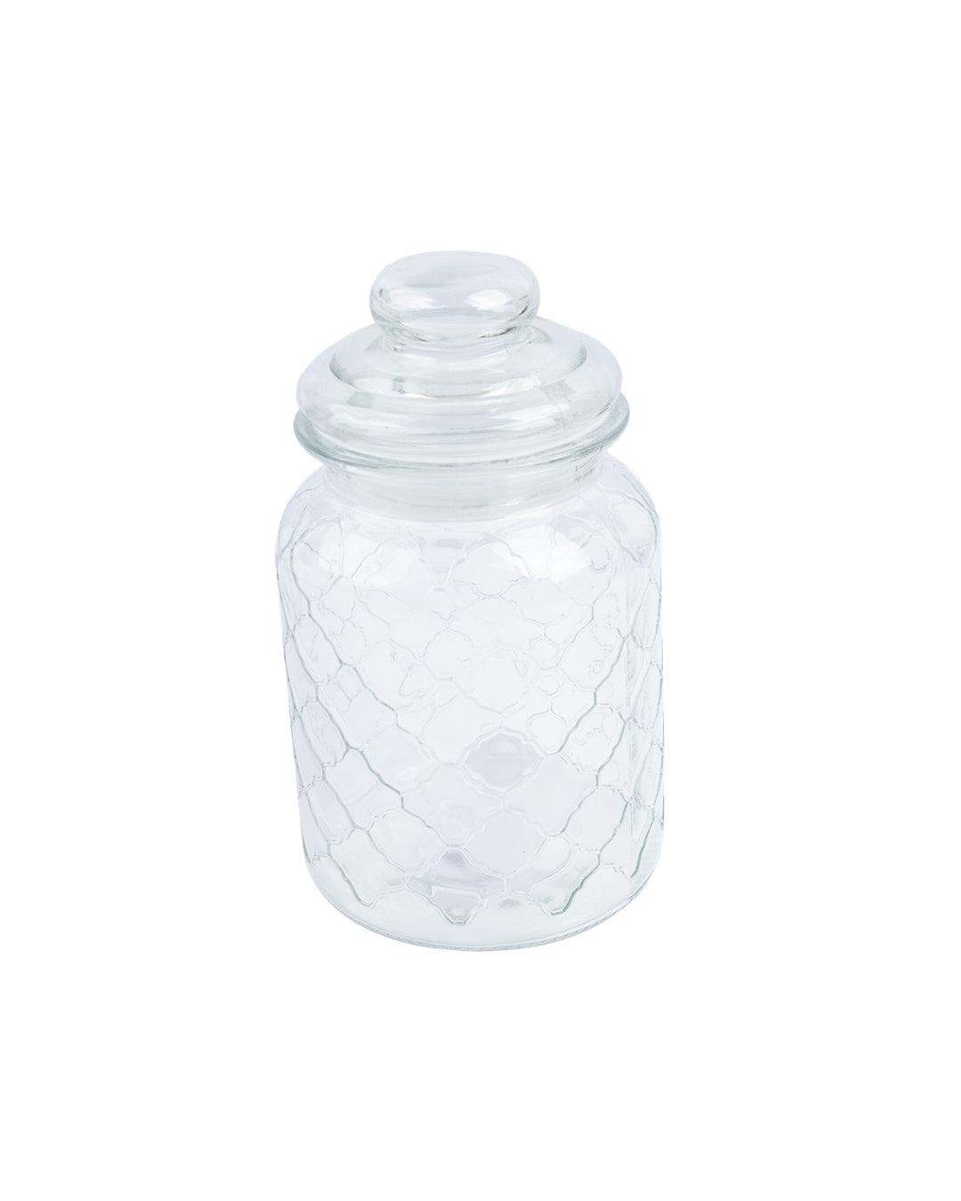 Kitchen Jar with Lid, Transparent (Grid Pattern), Glass, 600 mL - MARKET 99