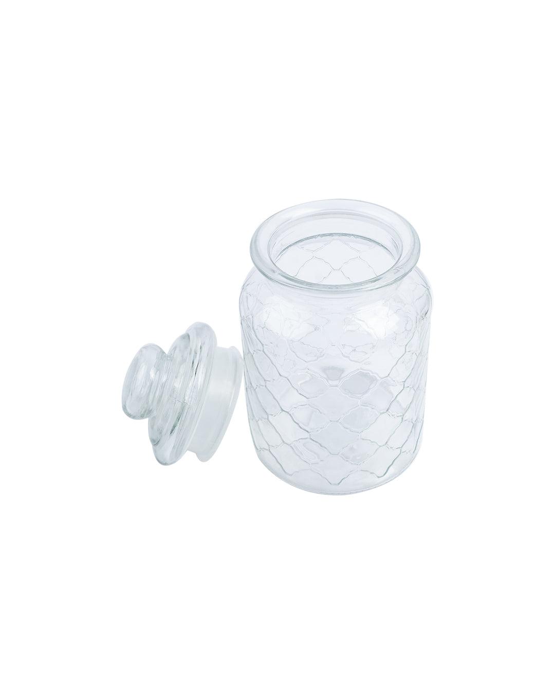 Kitchen Jar with Lid, Transparent (Grid Pattern), Glass, 800 mL - MARKET 99