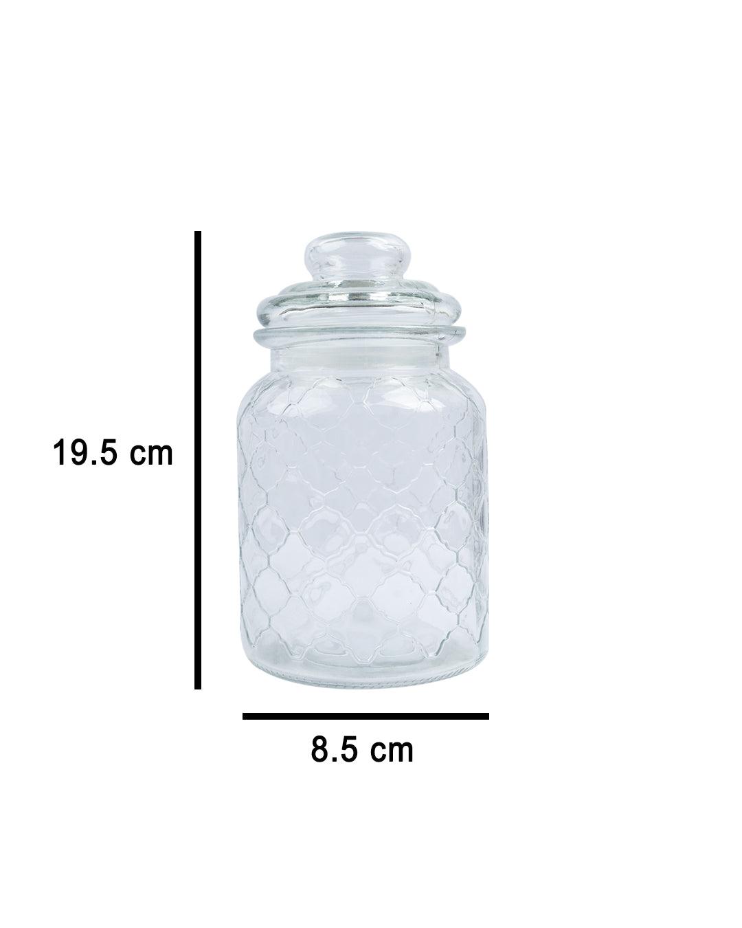 Kitchen Jar with Lid, Transparent (Grid Pattern), Glass, 600 mL - MARKET 99