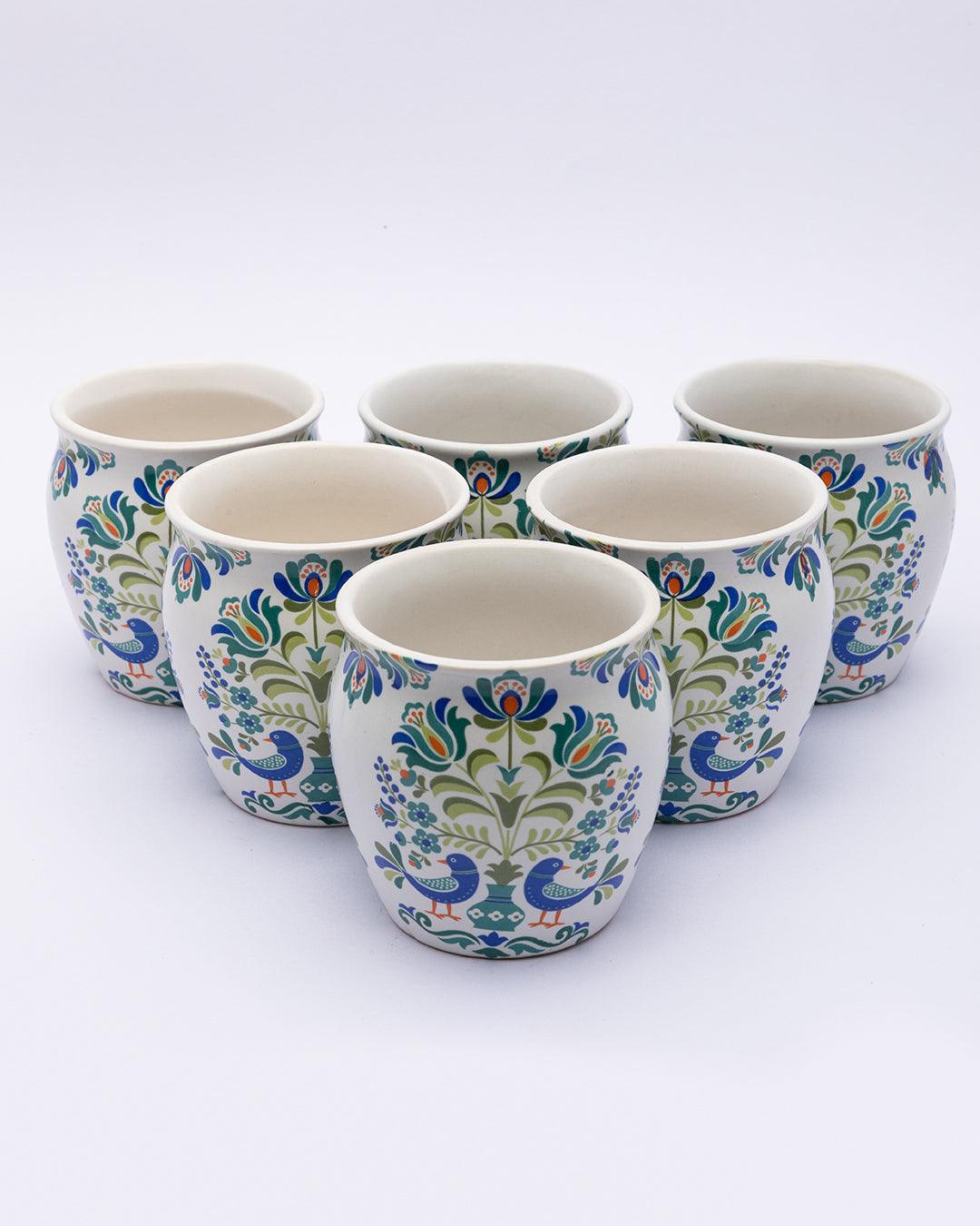 Kulhads, Hand Painted, Handmade, Indian Traditional Style Kulhad, Blue Colour, Ceramic, Set of 6, 140 mL - MARKET 99