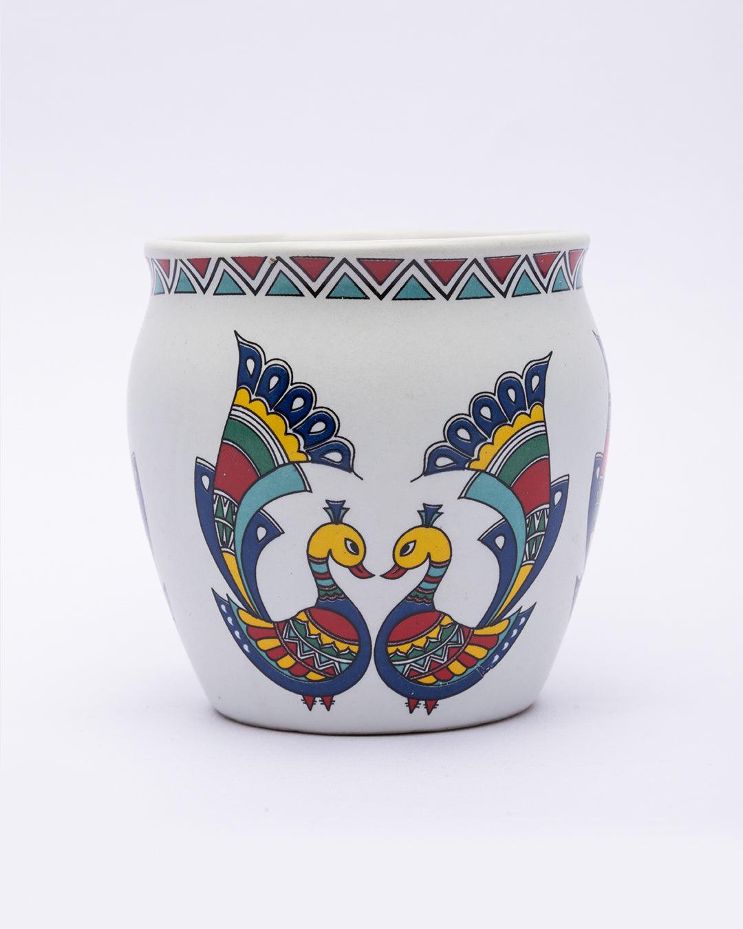 Kulhads, Hand Painted, Handmade, Indian Traditional Style Kulhad, Off White Colour, Ceramic, Set of 6, 130 mL - MARKET 99