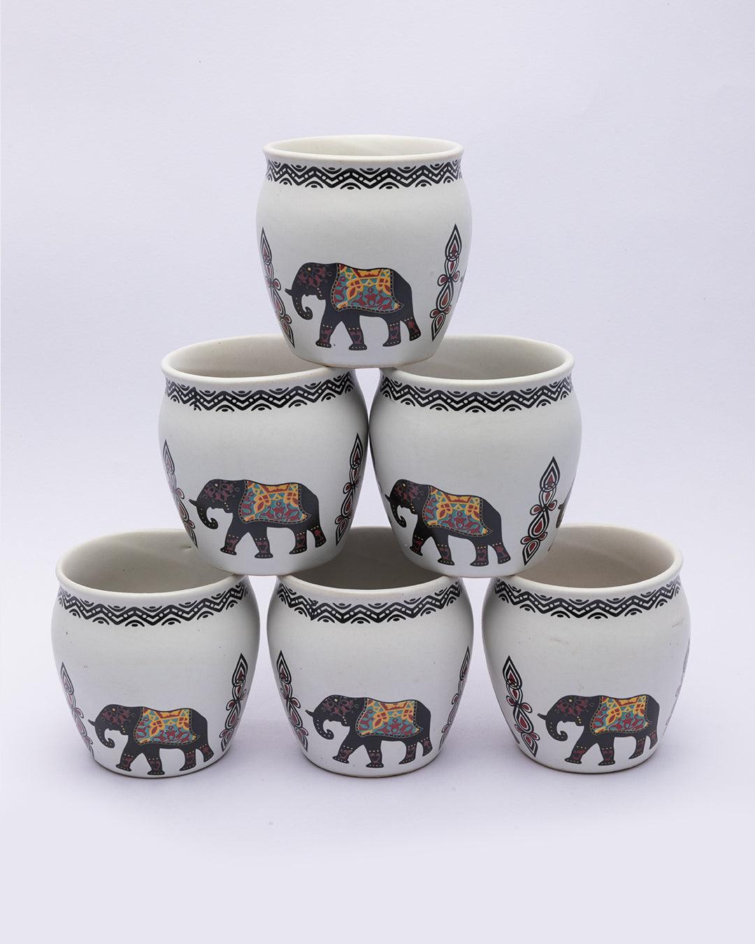 Kulhads, Hand Painted, Handmade, Indian Traditional Style Kulhad, Off White Colour, Ceramic, Set of 6, 130 mL - MARKET 99