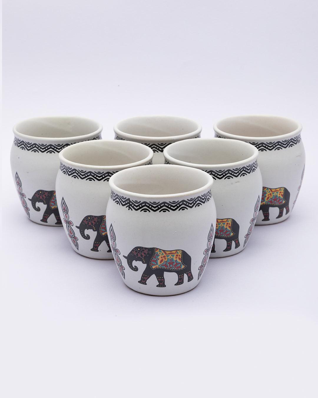 Kulhads, Hand Painted, Handmade, Indian Traditional Style Kulhad, Off White Colour, Ceramic, Set of 6, 130 mL - MARKET 99