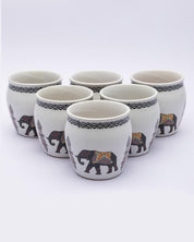 Kulhads, Hand Painted, Handmade, Indian Traditional Style Kulhad, Off White Colour, Ceramic, Set of 6, 130 mL - MARKET 99