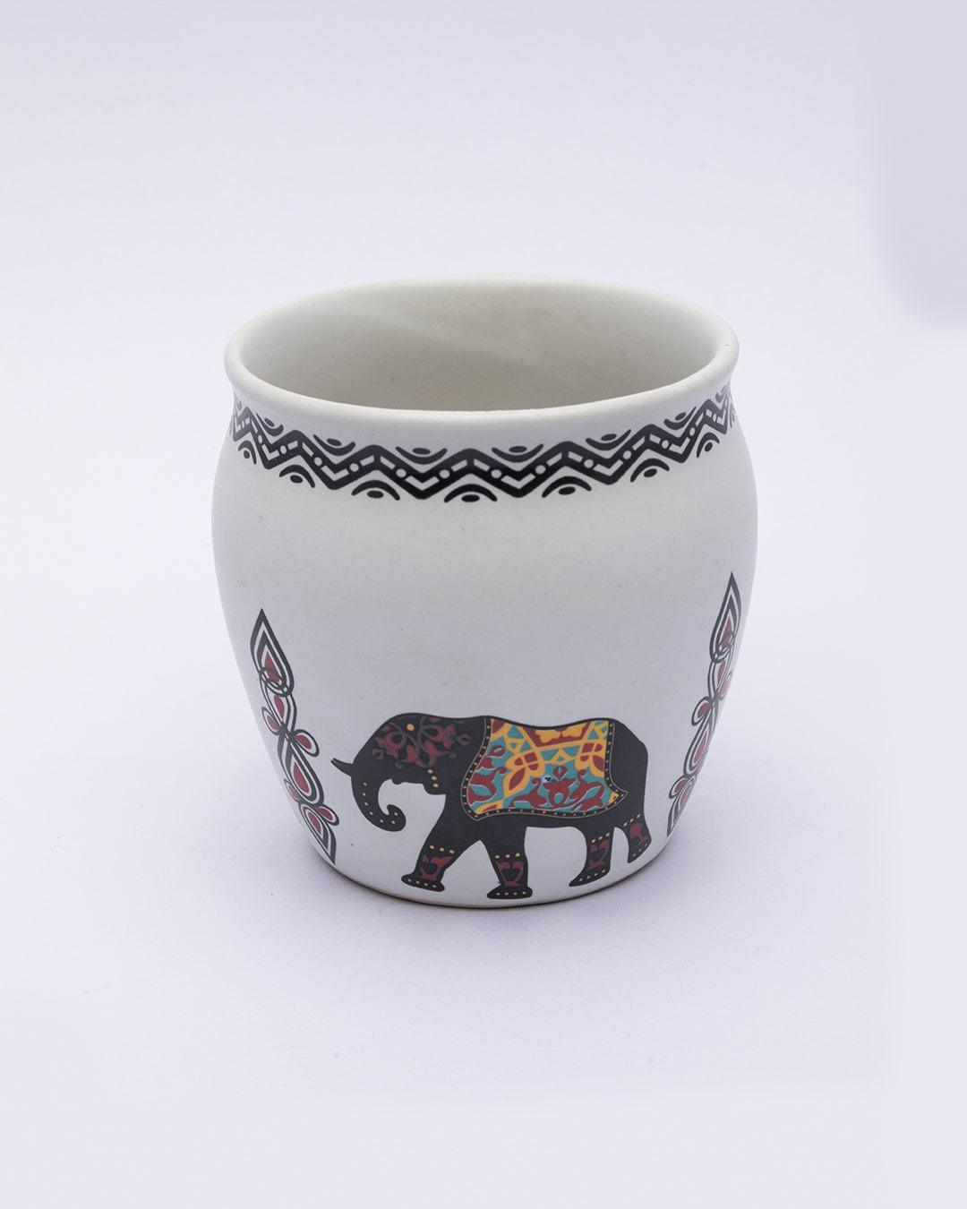 Kulhads, Hand Painted, Handmade, Indian Traditional Style Kulhad, Off White Colour, Ceramic, Set of 6, 130 mL - MARKET 99