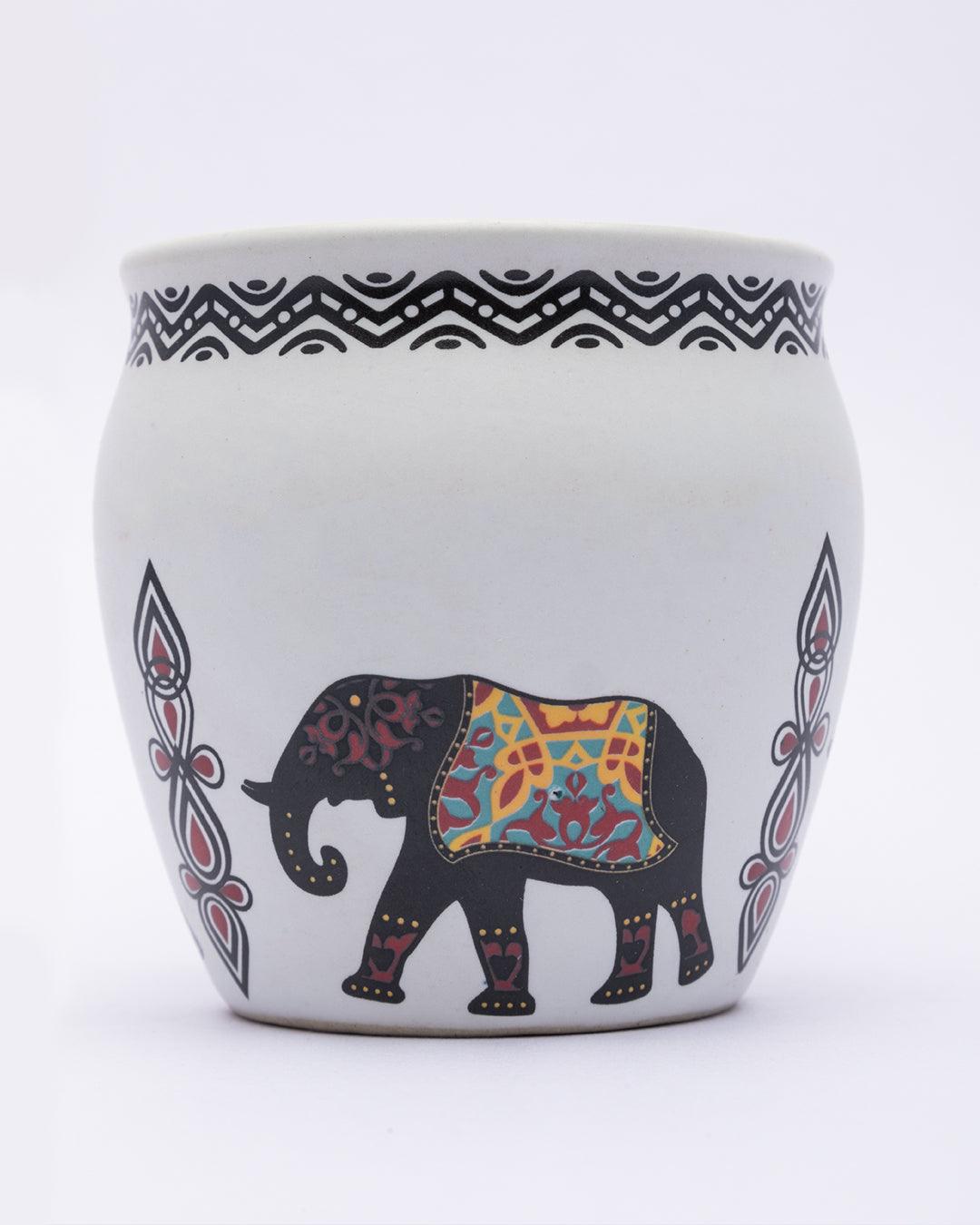 Kulhads, Hand Painted, Handmade, Indian Traditional Style Kulhad, Off White Colour, Ceramic, Set of 6, 130 mL - MARKET 99