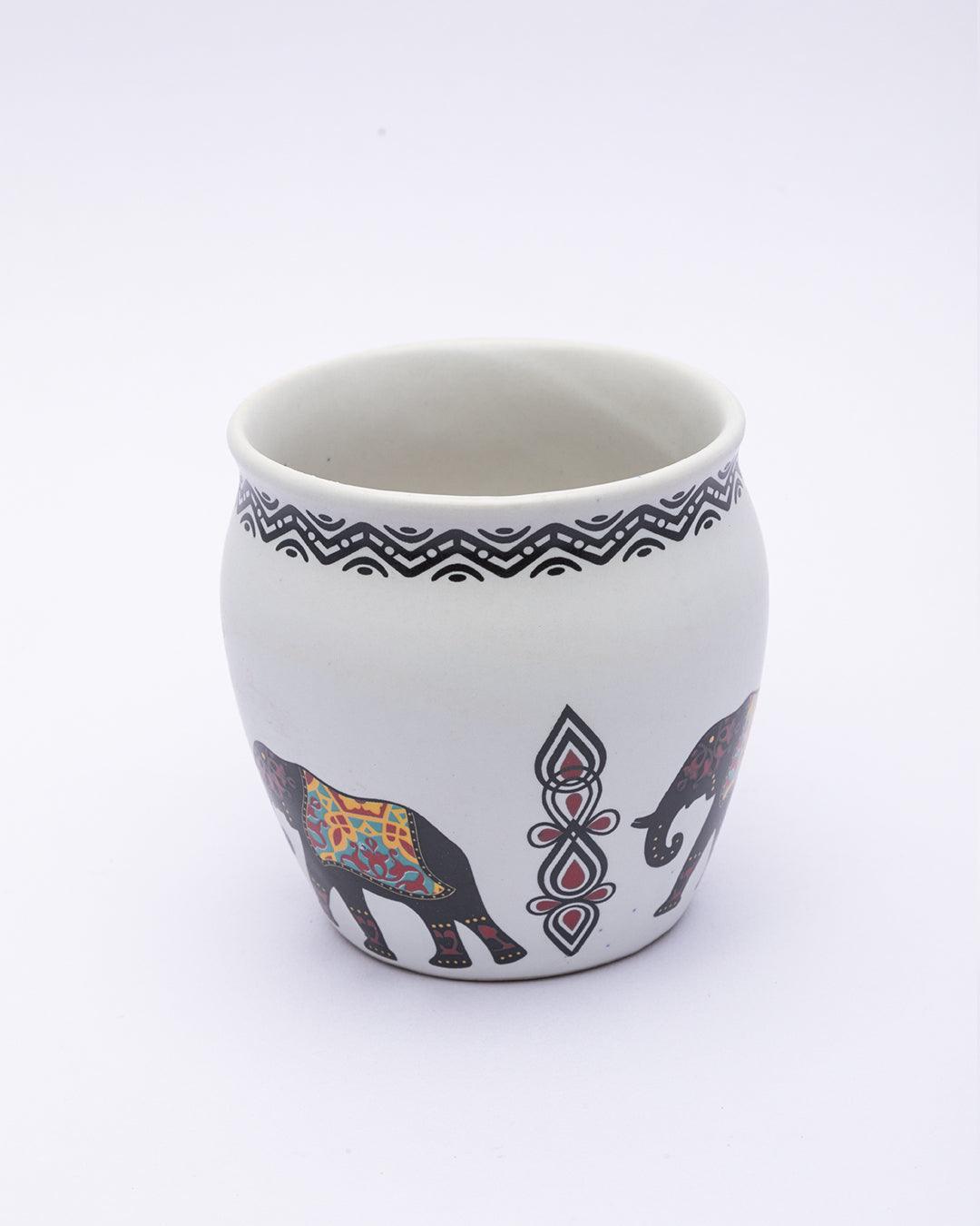 Kulhads, Hand Painted, Handmade, Indian Traditional Style Kulhad, Off White Colour, Ceramic, Set of 6, 130 mL - MARKET 99