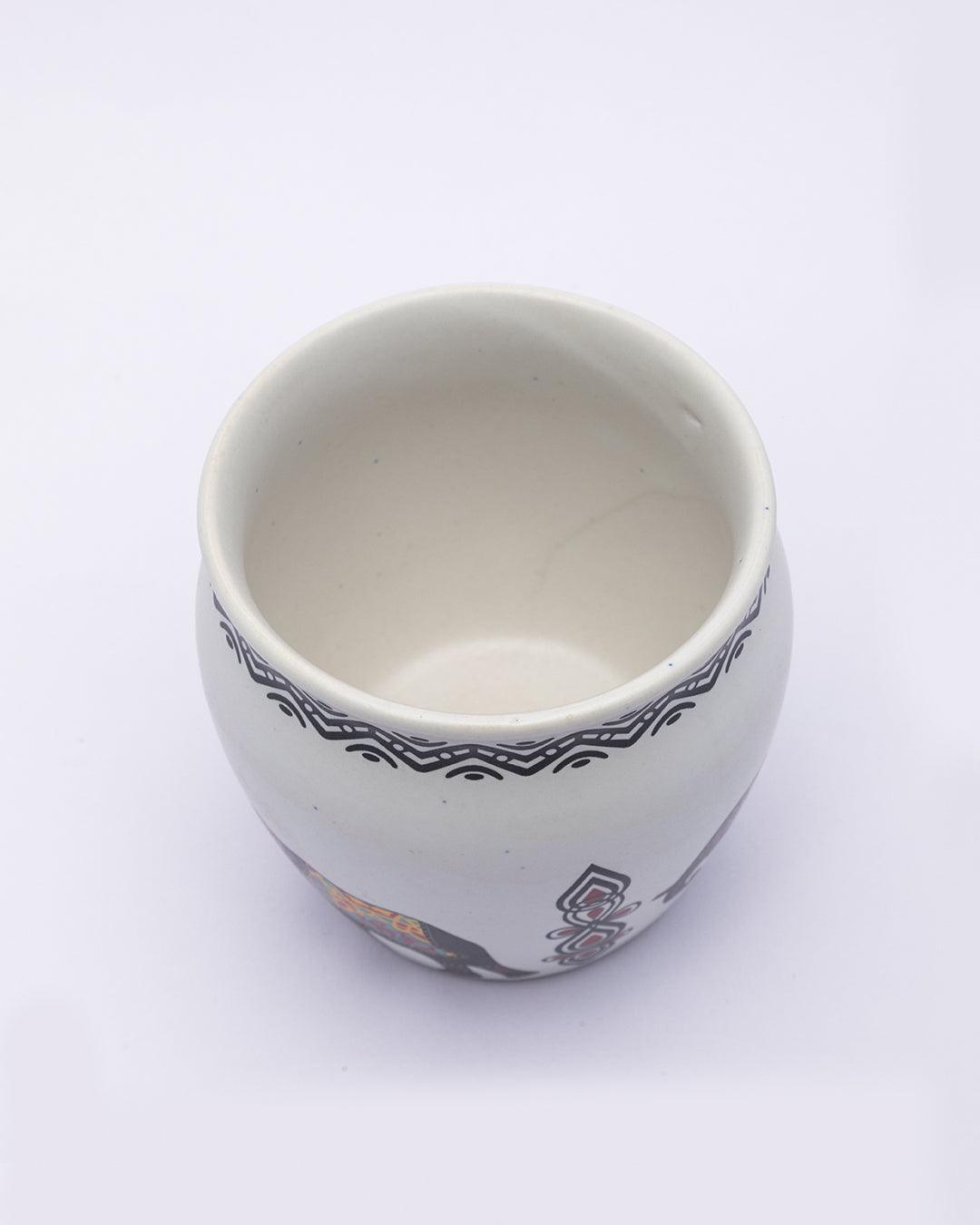 Kulhads, Hand Painted, Handmade, Indian Traditional Style Kulhad, Off White Colour, Ceramic, Set of 6, 130 mL - MARKET 99