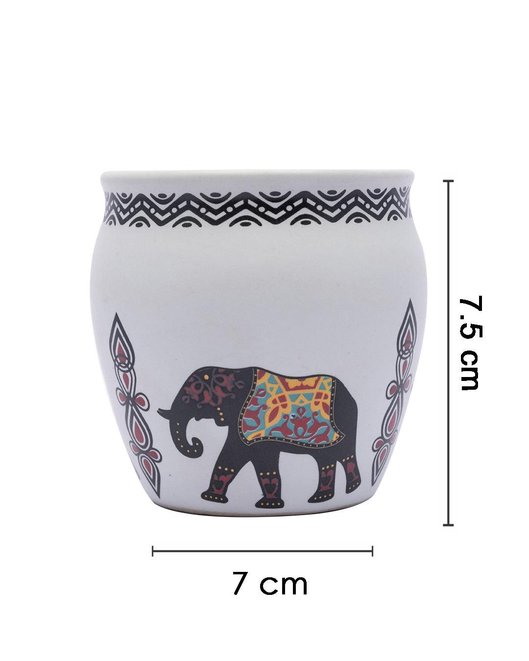 Kulhads, Hand Painted, Handmade, Indian Traditional Style Kulhad, Off White Colour, Ceramic, Set of 6, 130 mL - MARKET 99