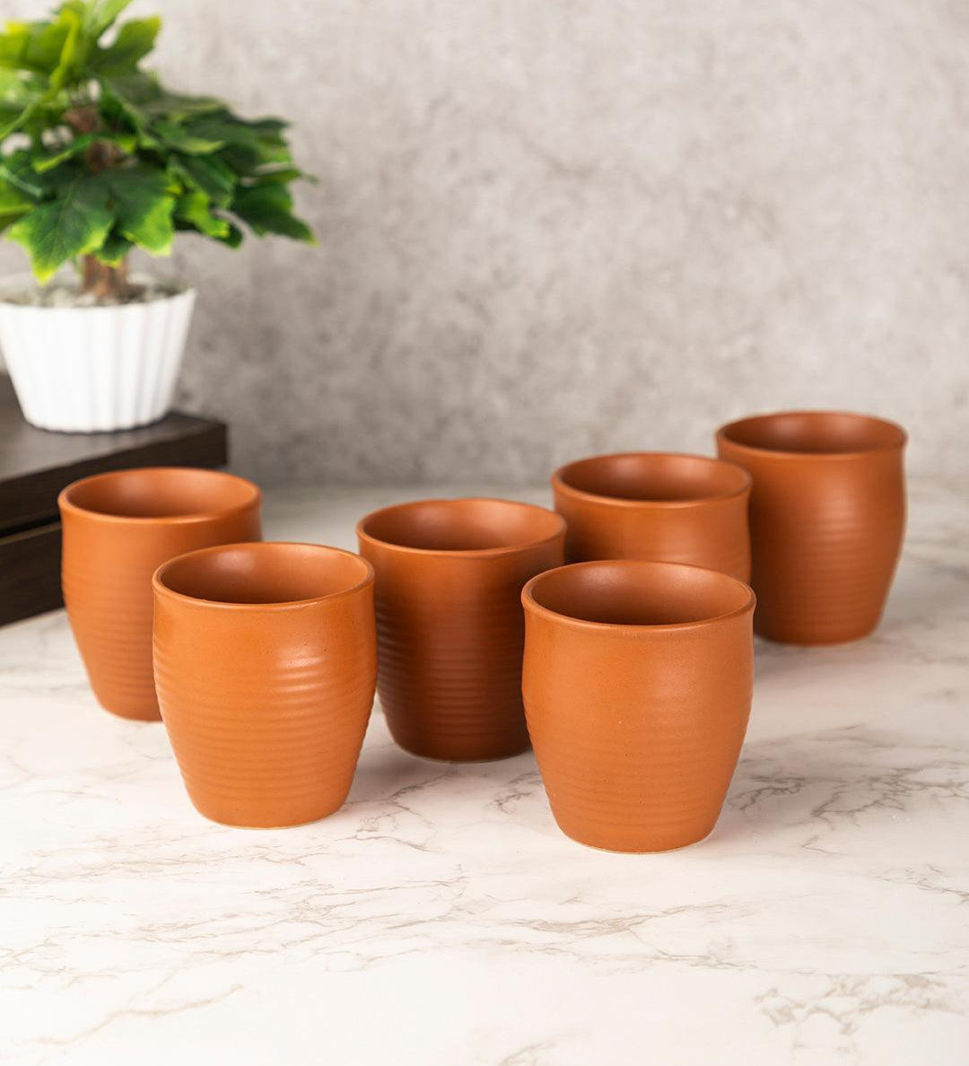 Kulhads, Handmade Indian Traditional Style Kulhad, In-Ring Design, Terracotta Colour, Ceramic, Set of 6, 130 mL - MARKET 99