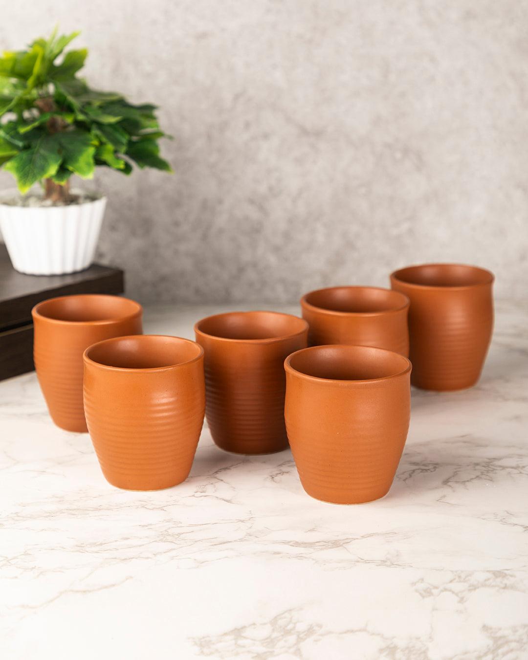 Kulhads, Handmade Indian Traditional Style Kulhad, In-Ring Design, Terracotta Colour, Ceramic, Set of 6, 130 mL - MARKET 99