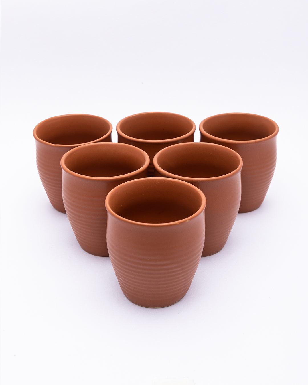Kulhads, Handmade Indian Traditional Style Kulhad, In-Ring Design, Terracotta Colour, Ceramic, Set of 6, 130 mL - MARKET 99