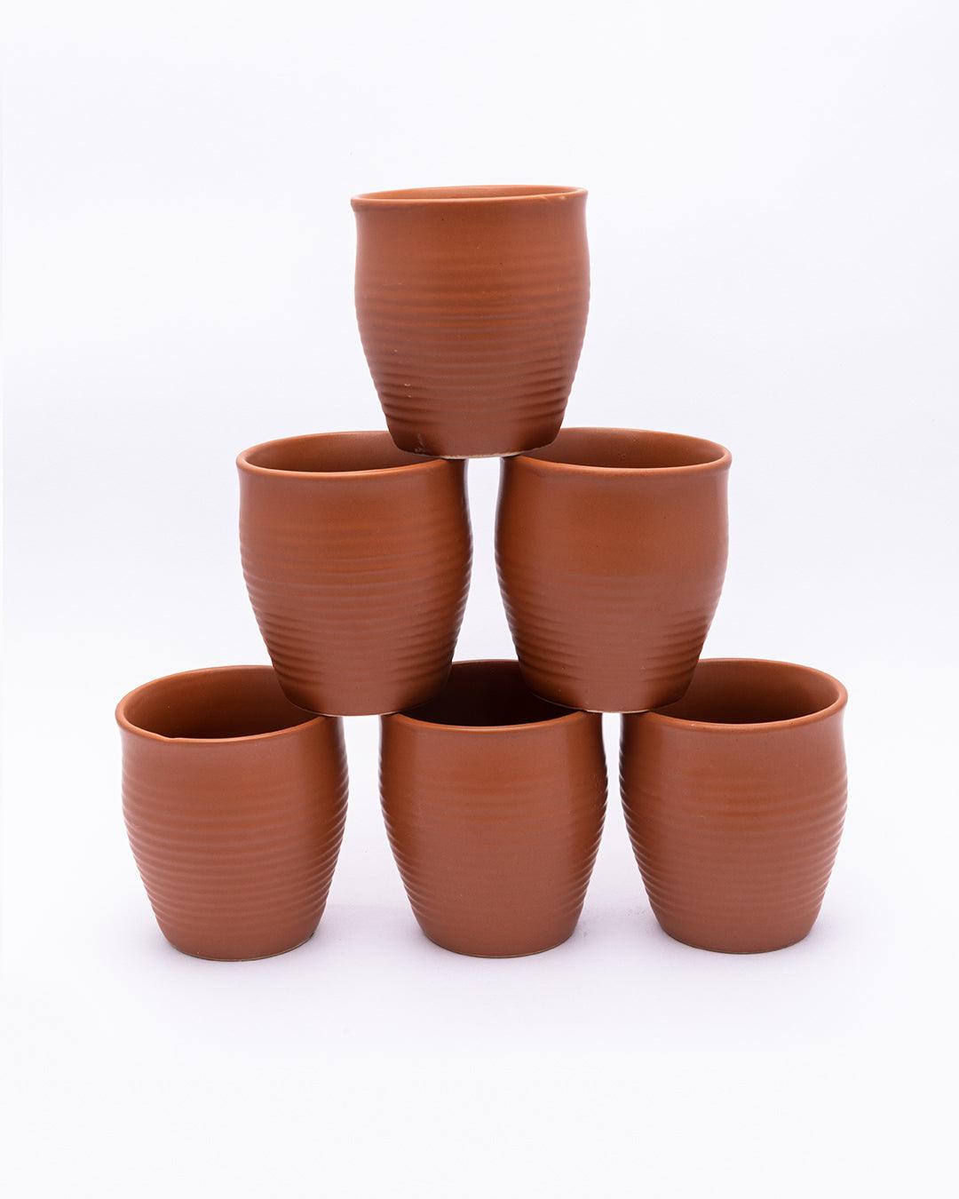 Kulhads, Handmade Indian Traditional Style Kulhad, In-Ring Design, Terracotta Colour, Ceramic, Set of 6, 130 mL - MARKET 99