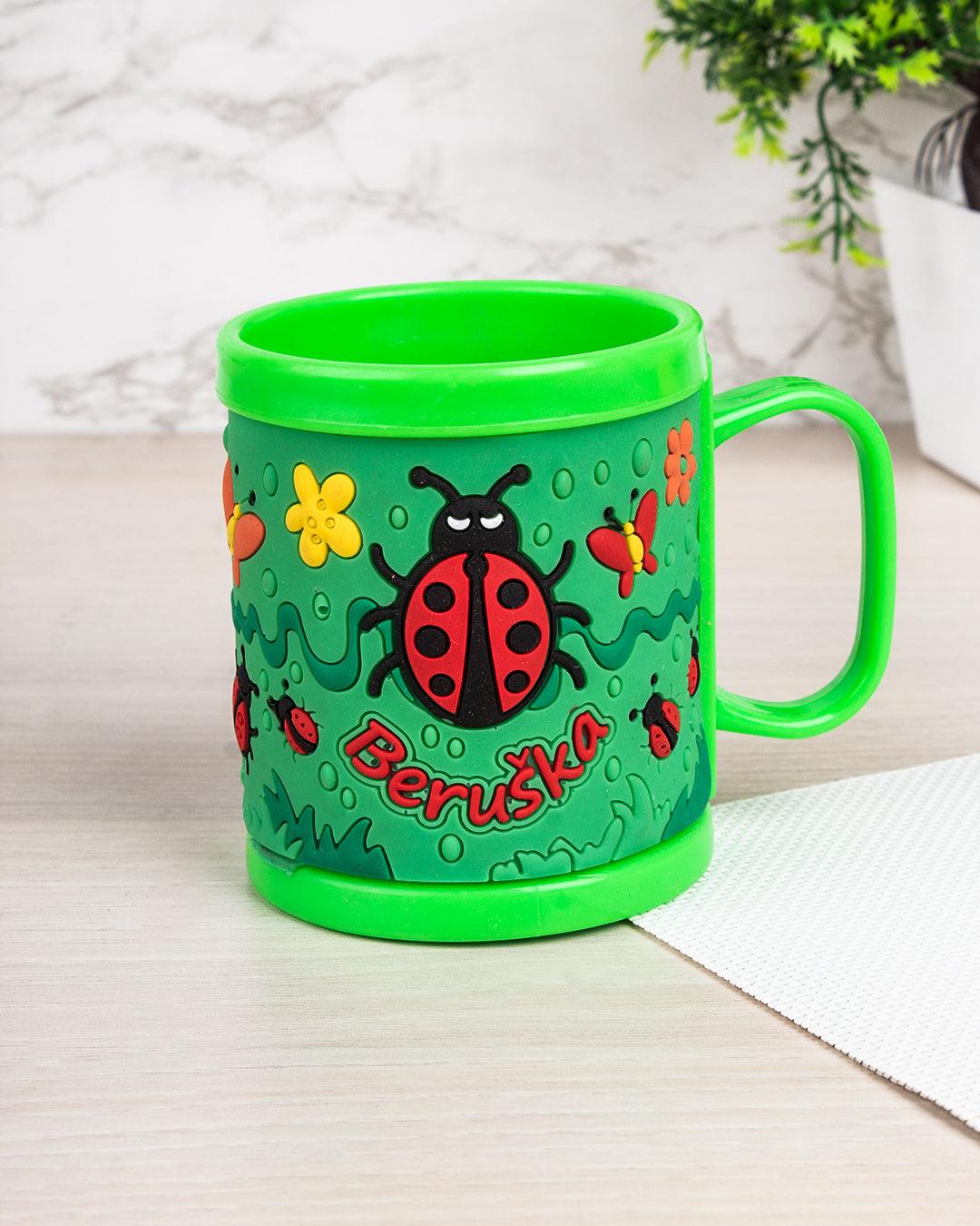 Ladybug Print Milk Mug for Children, Green, Plastic, 280 mL - MARKET 99